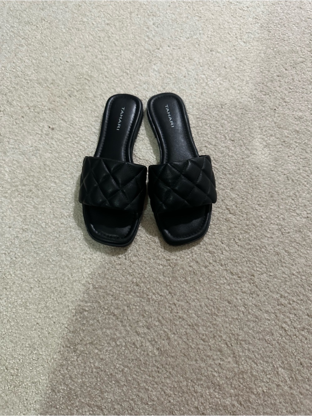 Tahari Black Quilted Slide Mules